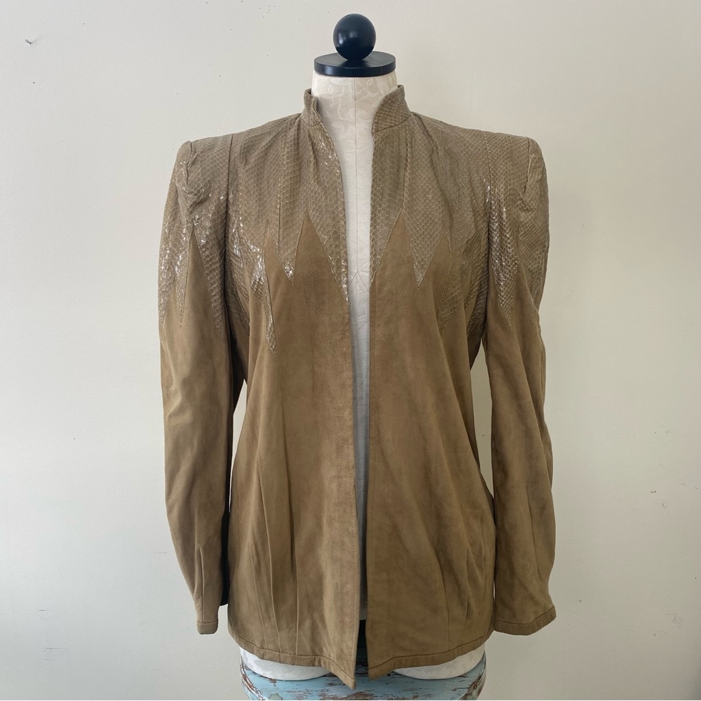 Rare 80s Vintage Steven Shatz Suede Leather & Snakeskin Jacket Dramatic S